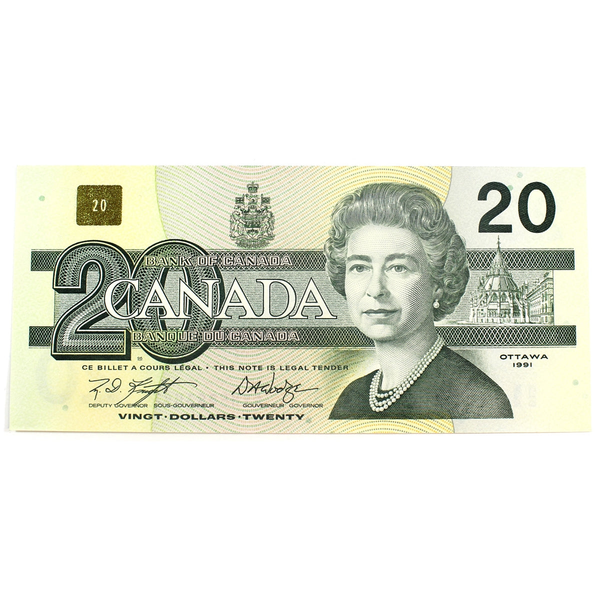 BC-58d-i 1991 Canada $20 Knight-Dodge, AYH, Almost Uncirculated (AU50)