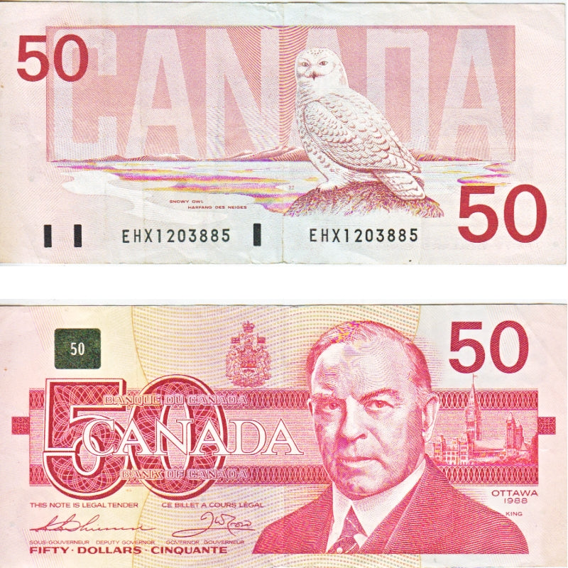 BC-59aA 1988 Canada $50 Thiessen-Crow, EHX Below 1.7M, VF-EF (VF30)