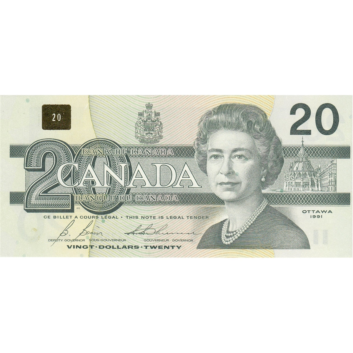BC-58b-ii 1991 Canada $20 Bonin-Thiessen, ESZ w/o BPN, AU-UNC (AU55)