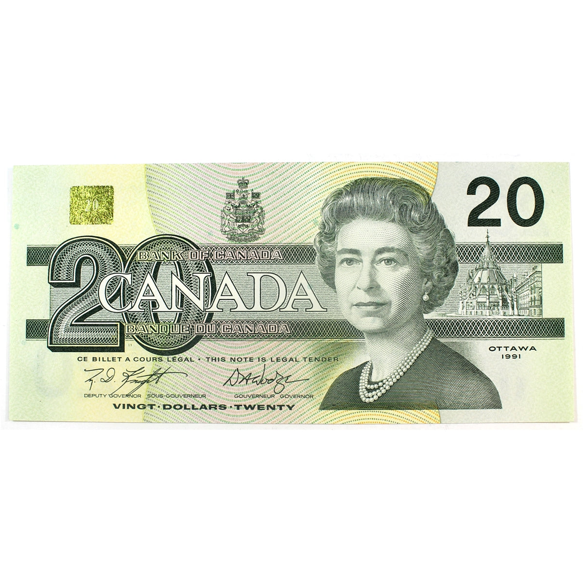 BC-58d 1991 Canada $20 Knight-Dodge, EVZ, AU-UNC (AU55)