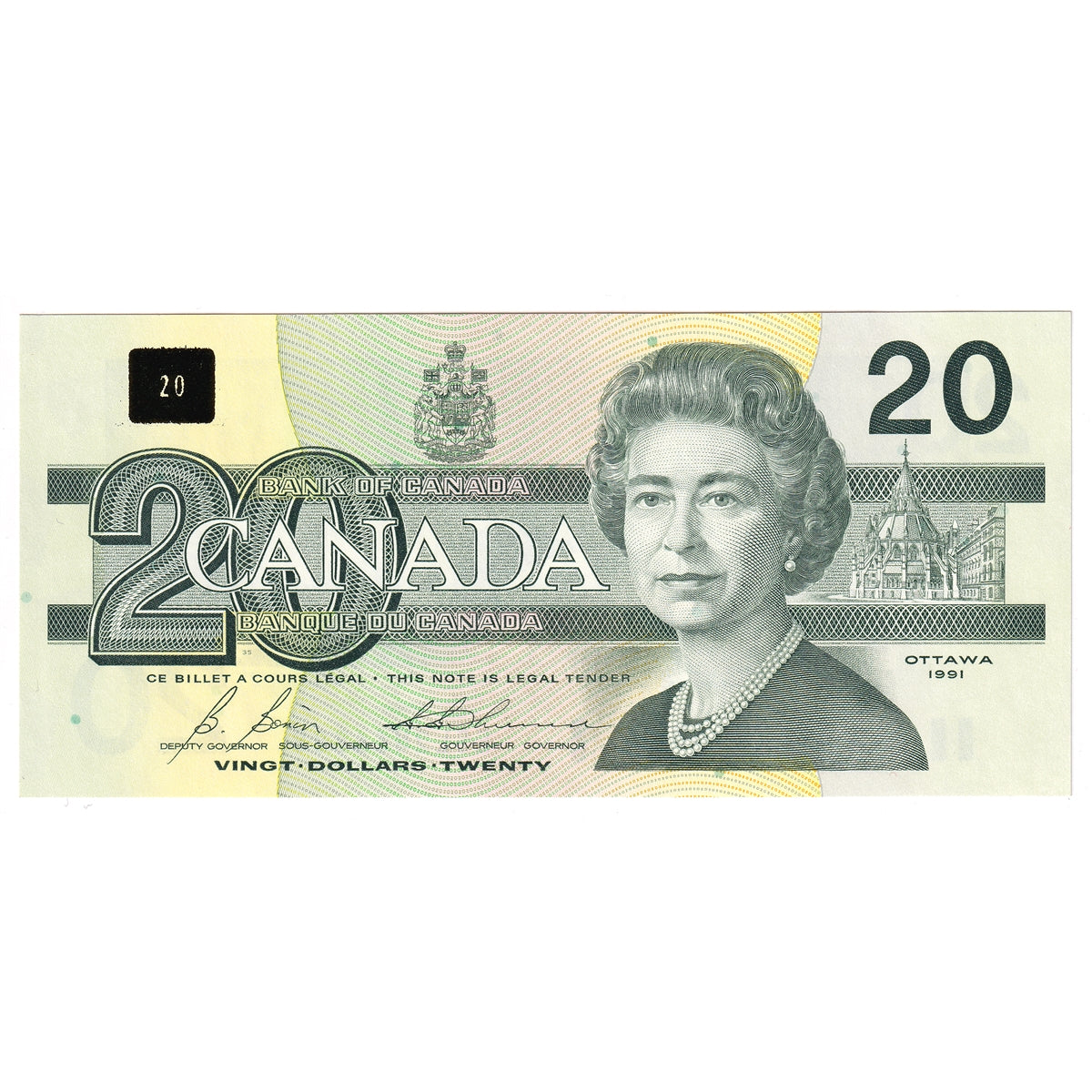 BC-58b 1991 Canada $20 Bonin-Thiessen, ESL, AU-UNC