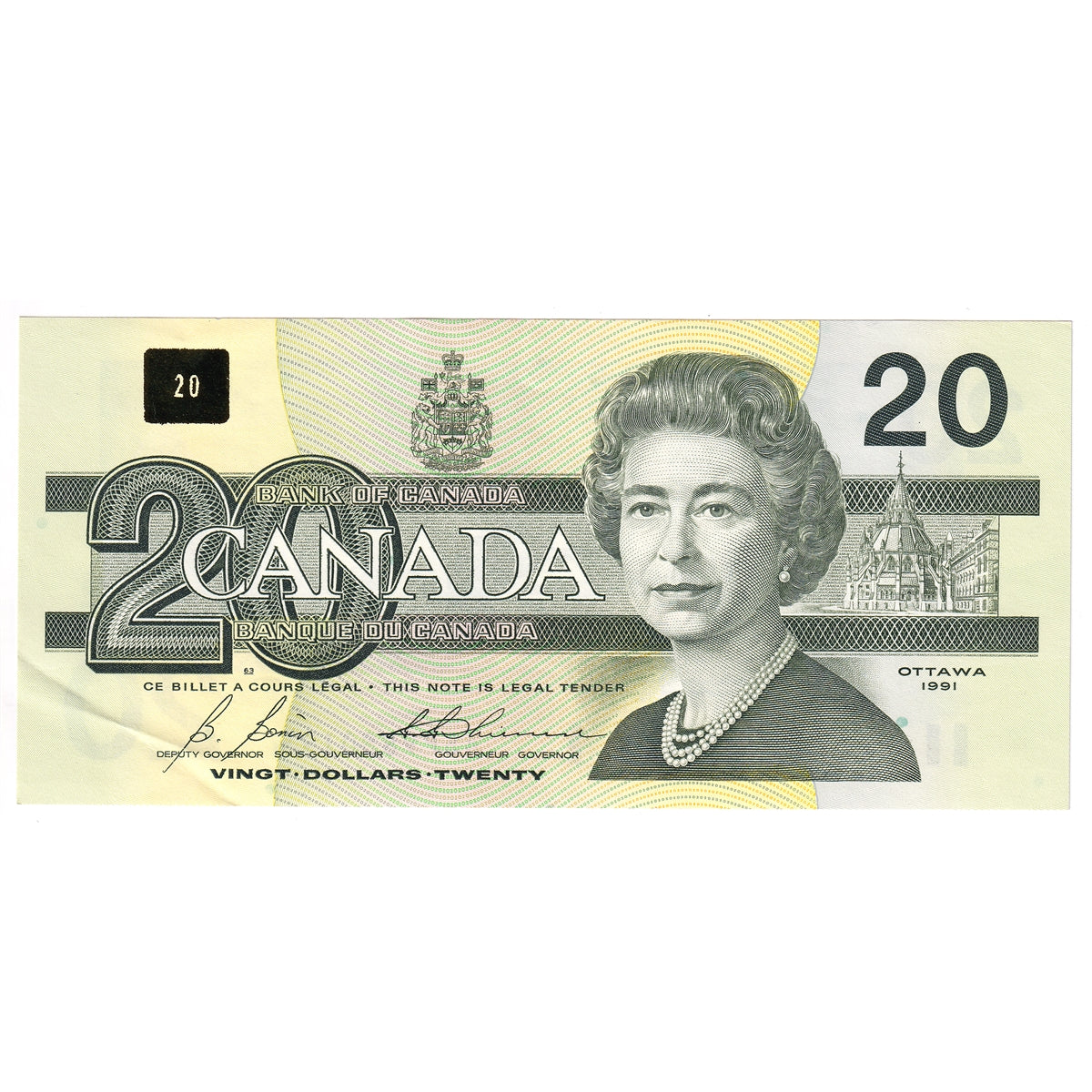 BC-58b-i 1991 Canada $20 Bonin-Thiessen, ASP, AU-UNC (AU55)