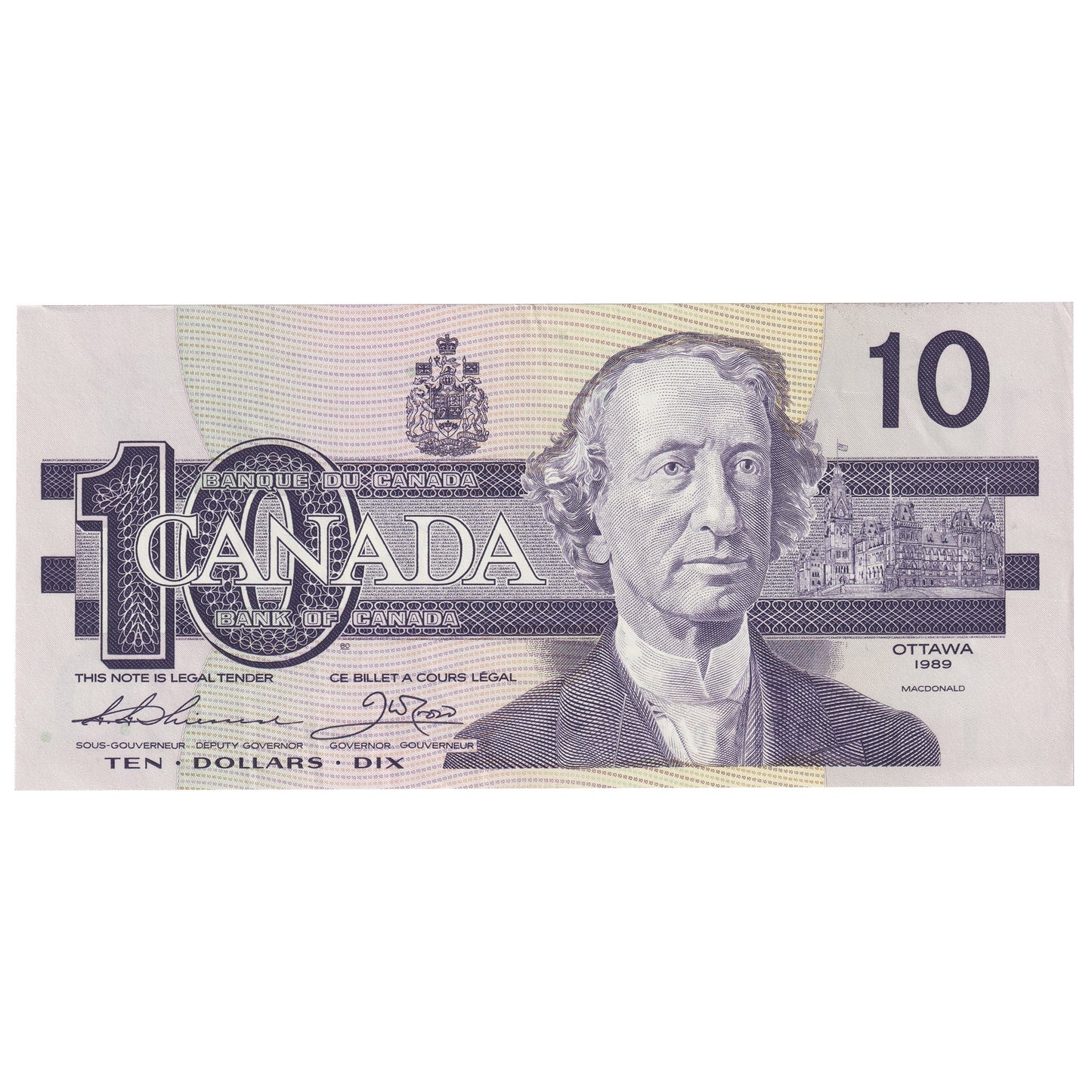 BC-57a 1989 Canada $10 Thiessen-Crow, ADE, Almost Uncirculated (AU50)