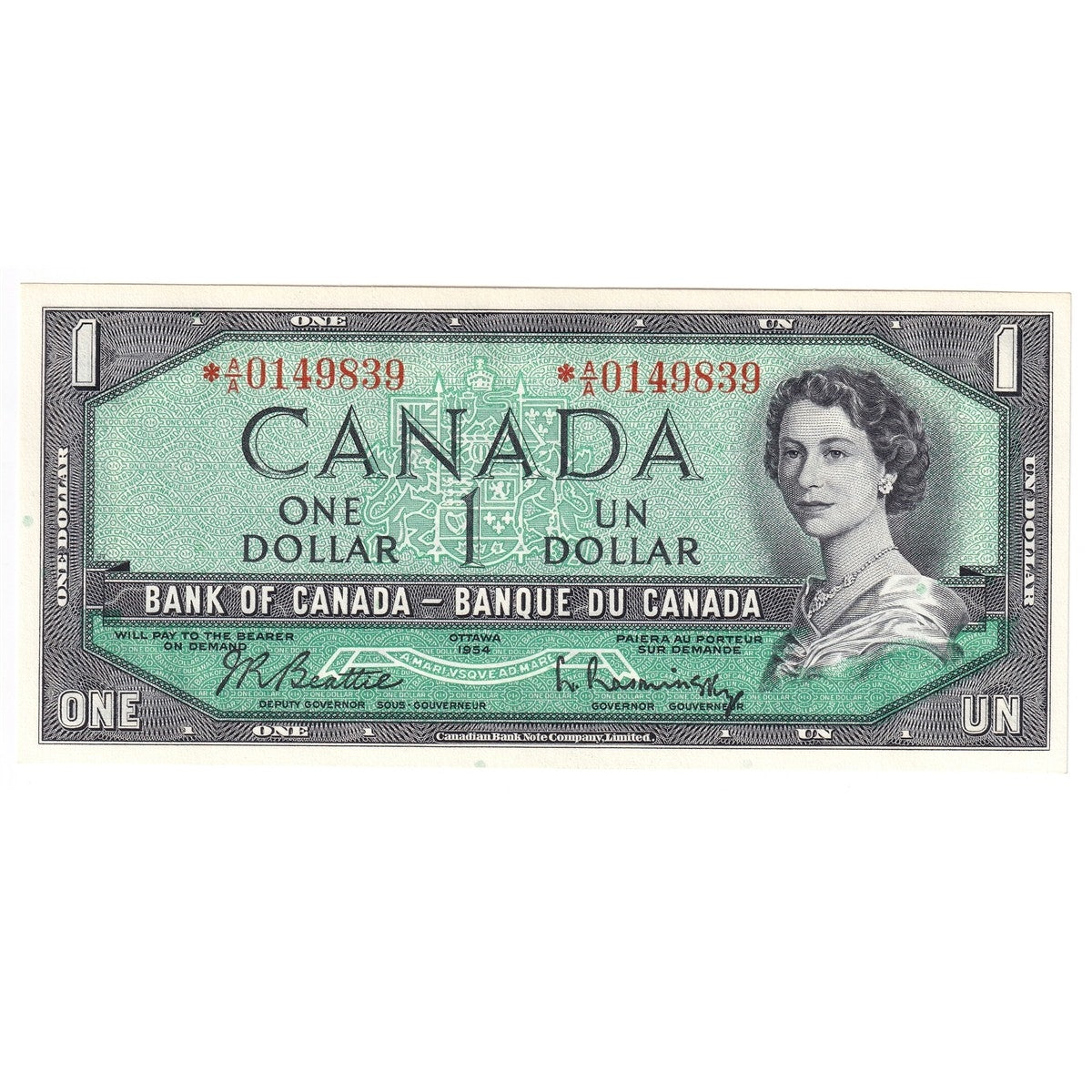 BC-37bA 1954 Canada $1 Beattie-Rasminsky, *A/A, CUNC