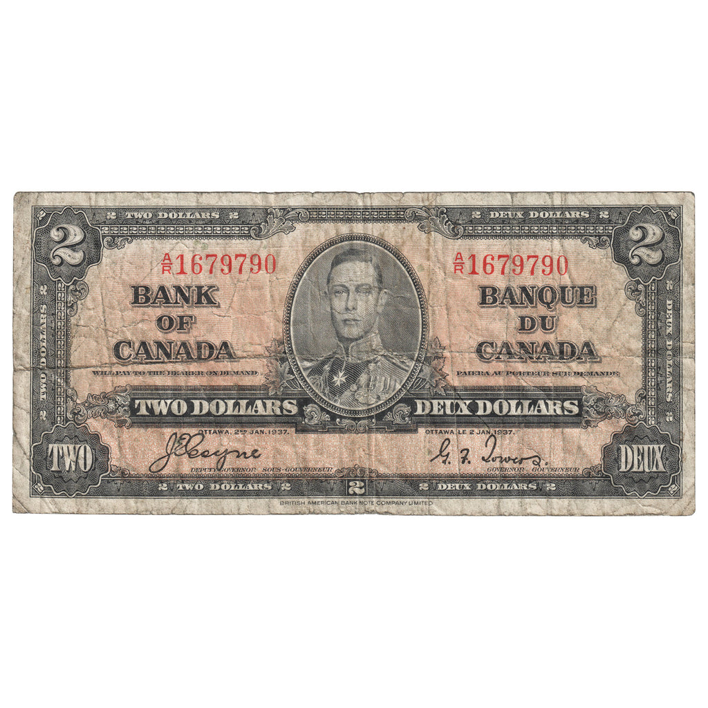 BC-22c 1937 Canada $2 Coyne-Towers, A/R, VG-F
