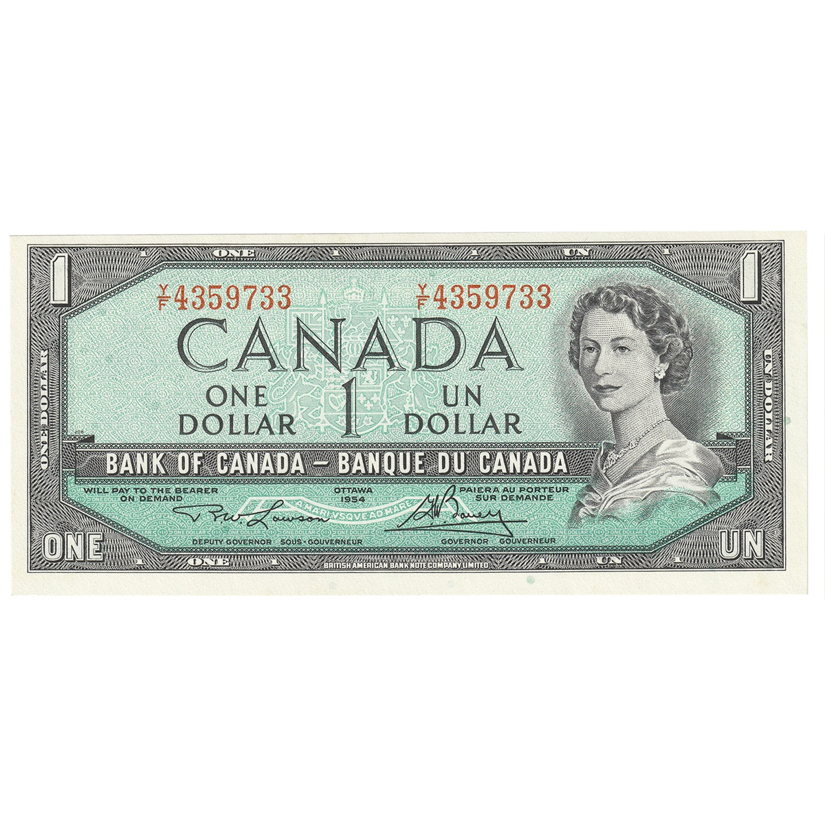 BC-37d 1954 Canada $1 Lawson-Bouey, Y/F, CUNC