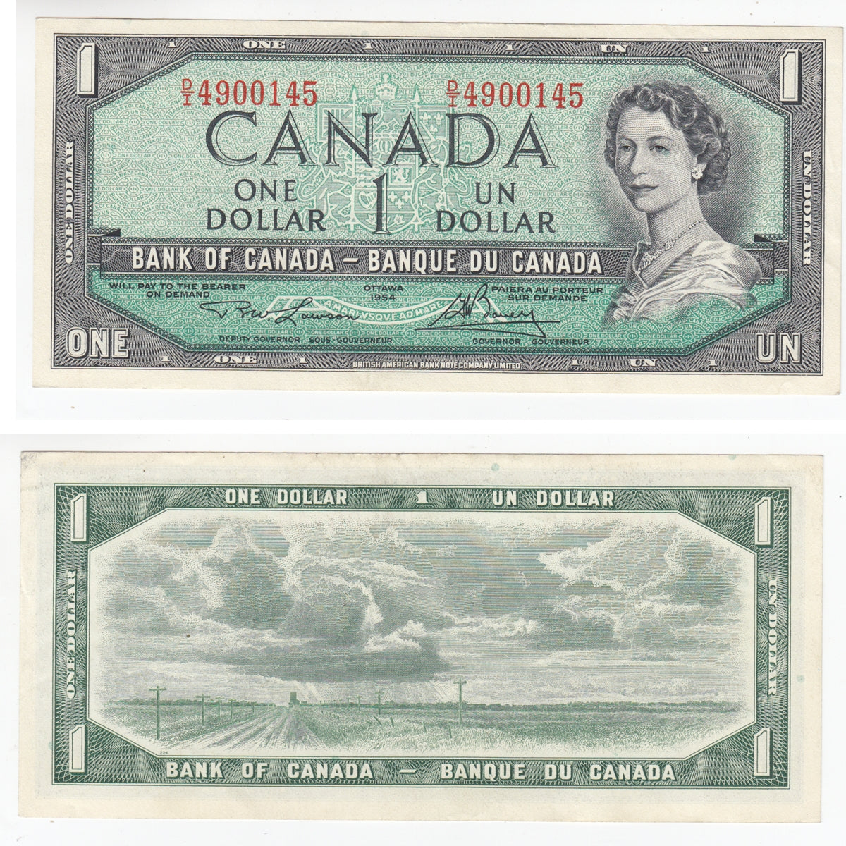BC-37d 1954 Canada $1 Lawson-Bouey, D/I, Extra Fine (EF40)