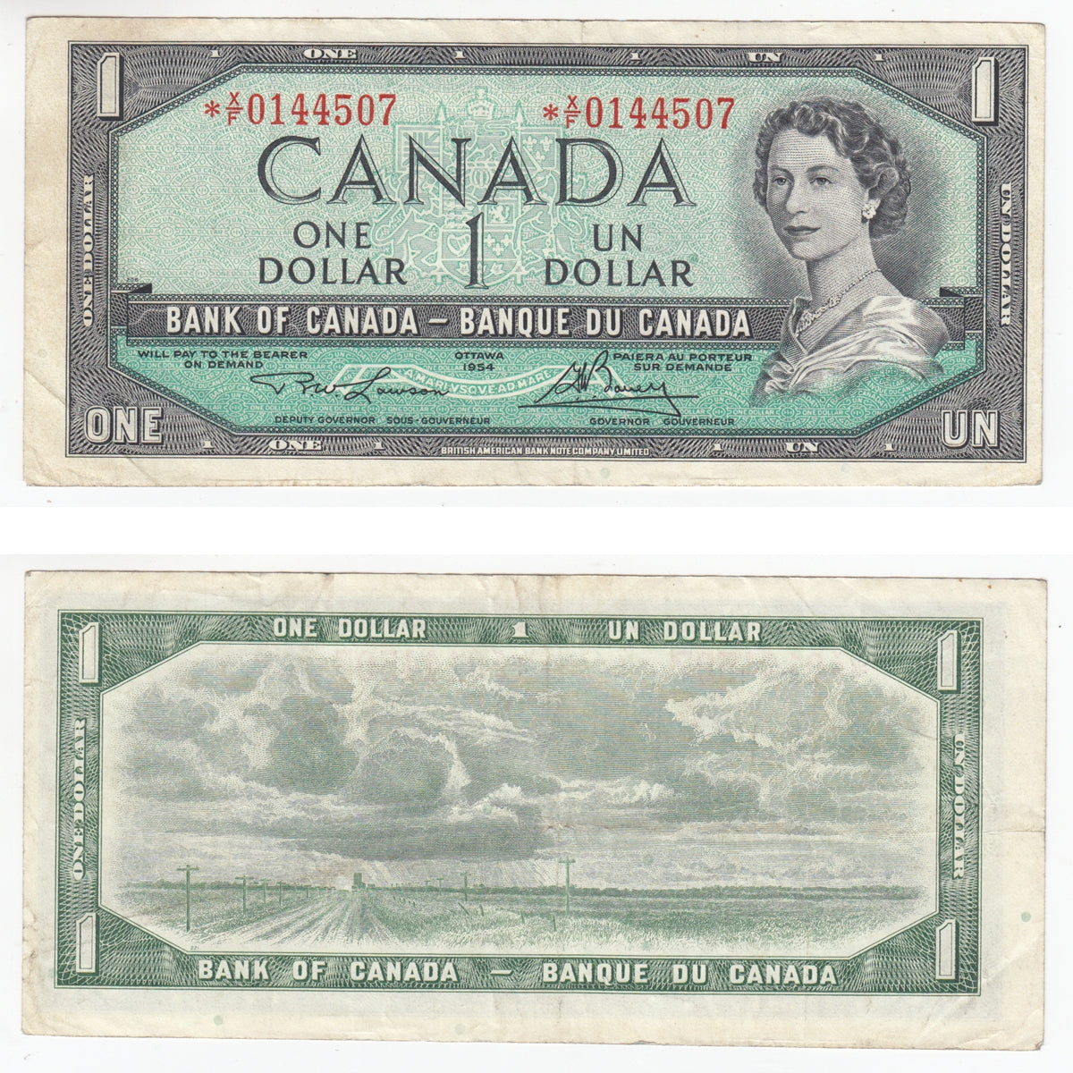 BC-37dA 1954 Canada $1 Lawson-Bouey, *X/F, Very Fine (VF20)