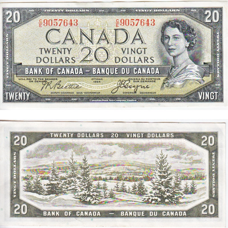 BC-33b 1954 Canada $20 Beattie-Coyne, Devil's Face, C/E, Almost Uncirculated (AU50)