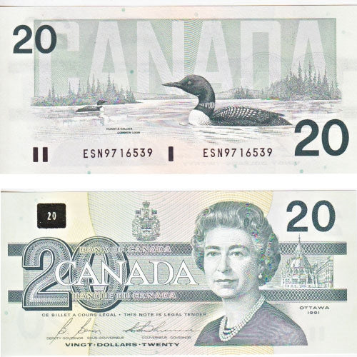 BC-58b 1991 Canada $20 Bonin-Thiessen, ESN, Choice Uncirculated (CUNC63)