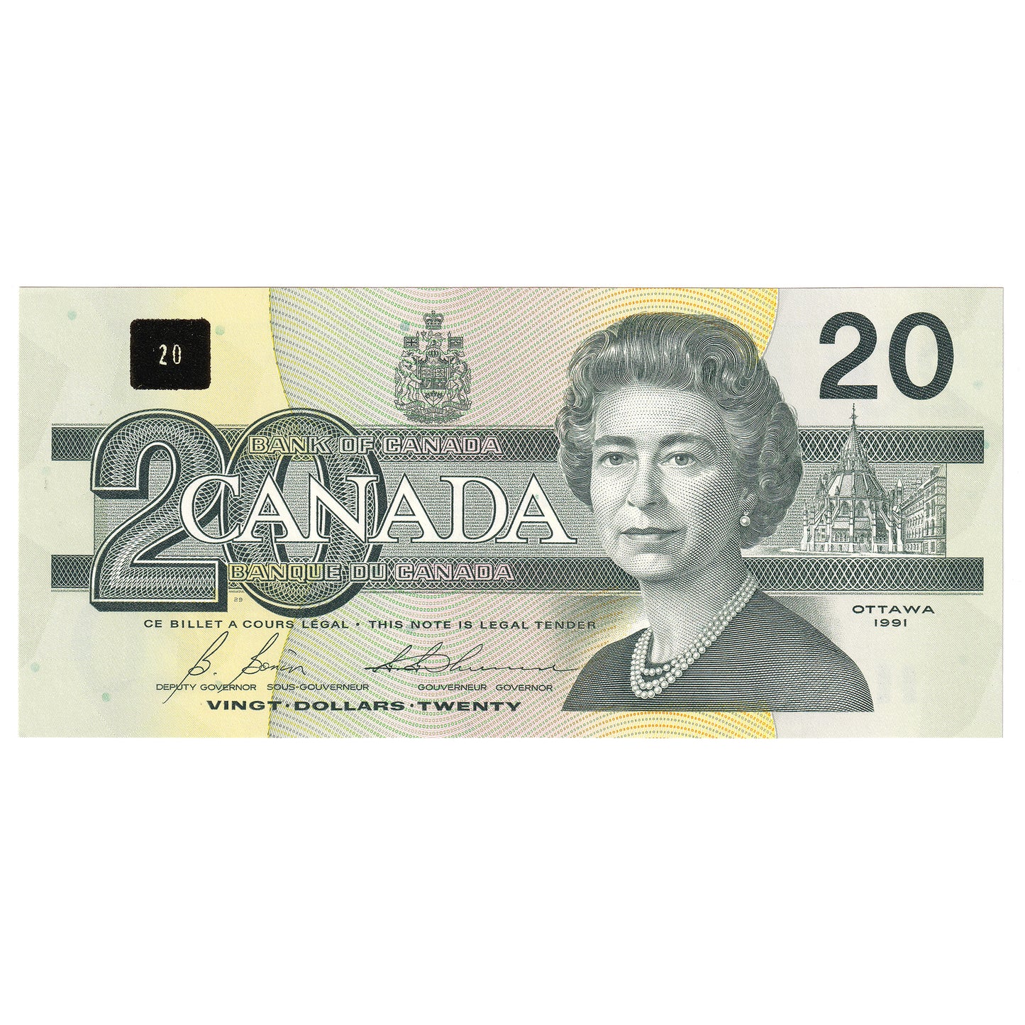 BC-58b 1991 Canada $20 Bonin-Thiessen, ESN, AU-UNC