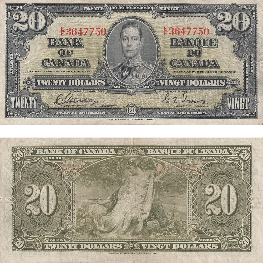 BC-25b 1937 Canada $20 Gordon-Towers, E/E, F-VF