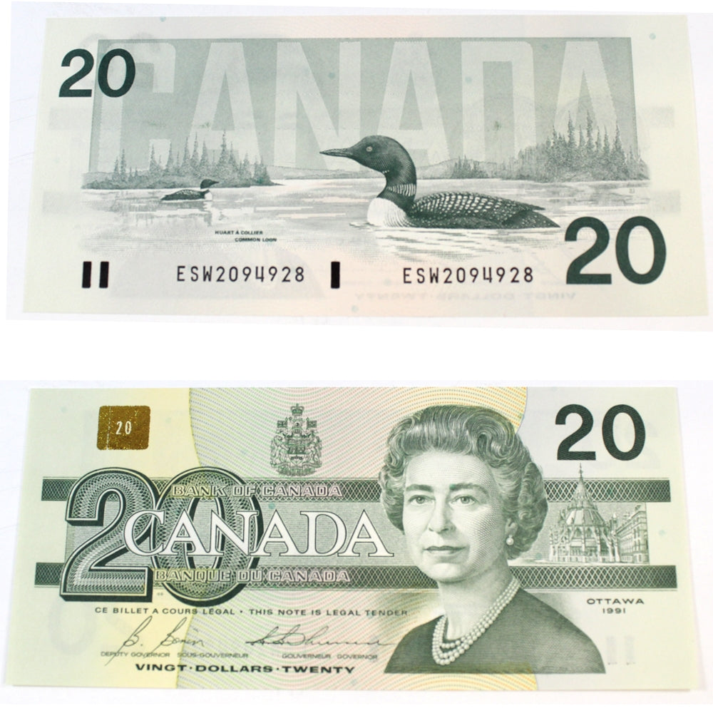 BC-58b 1991 Canada $20 Bonin-Thiessen, ESW, Choice Uncirculated (CUNC63)