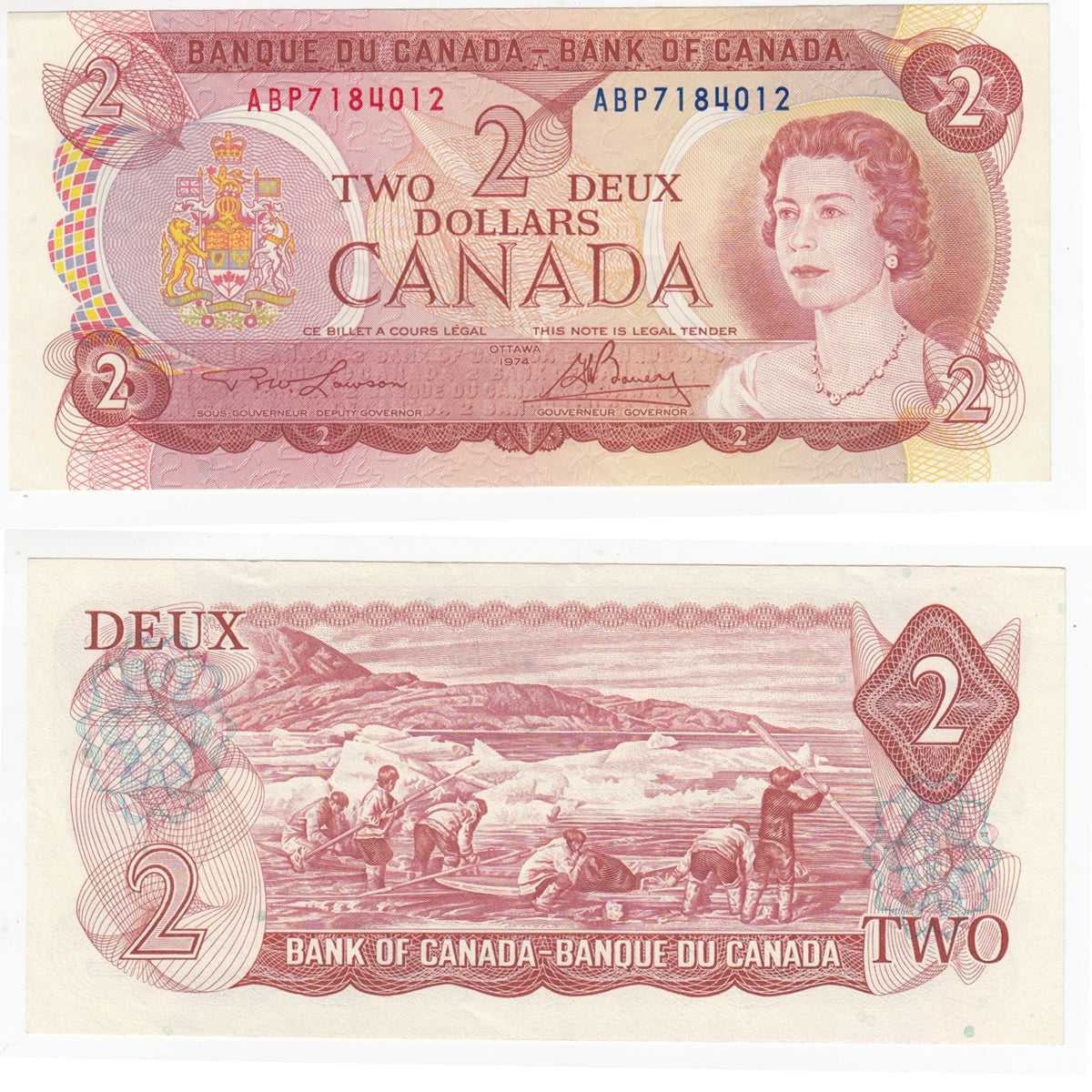 BC-47a-i 1974 Canada $2 Lawson-Bouey, ABP, Almost Uncirculated (AU50)