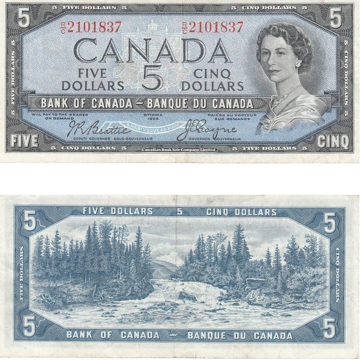 BC-39a-i 1954 Canada $5 Beattie-Coyne, R/C, Very Fine (VF20)