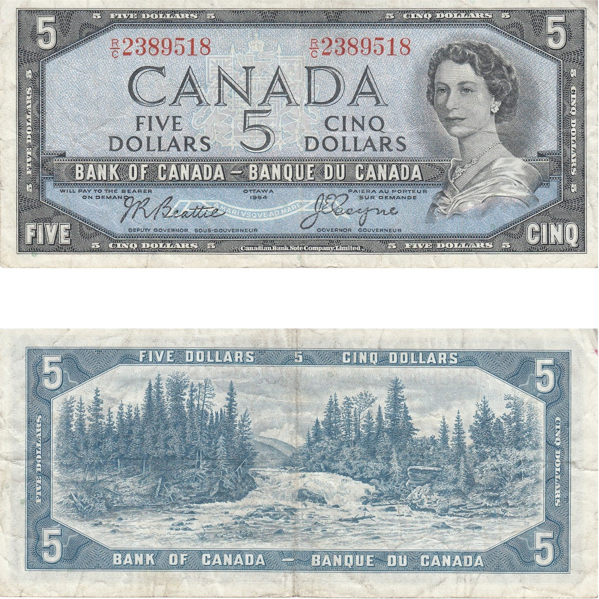BC-39a-i 1954 Canada $5 Beattie-Coyne, R/C, Fine (F12)