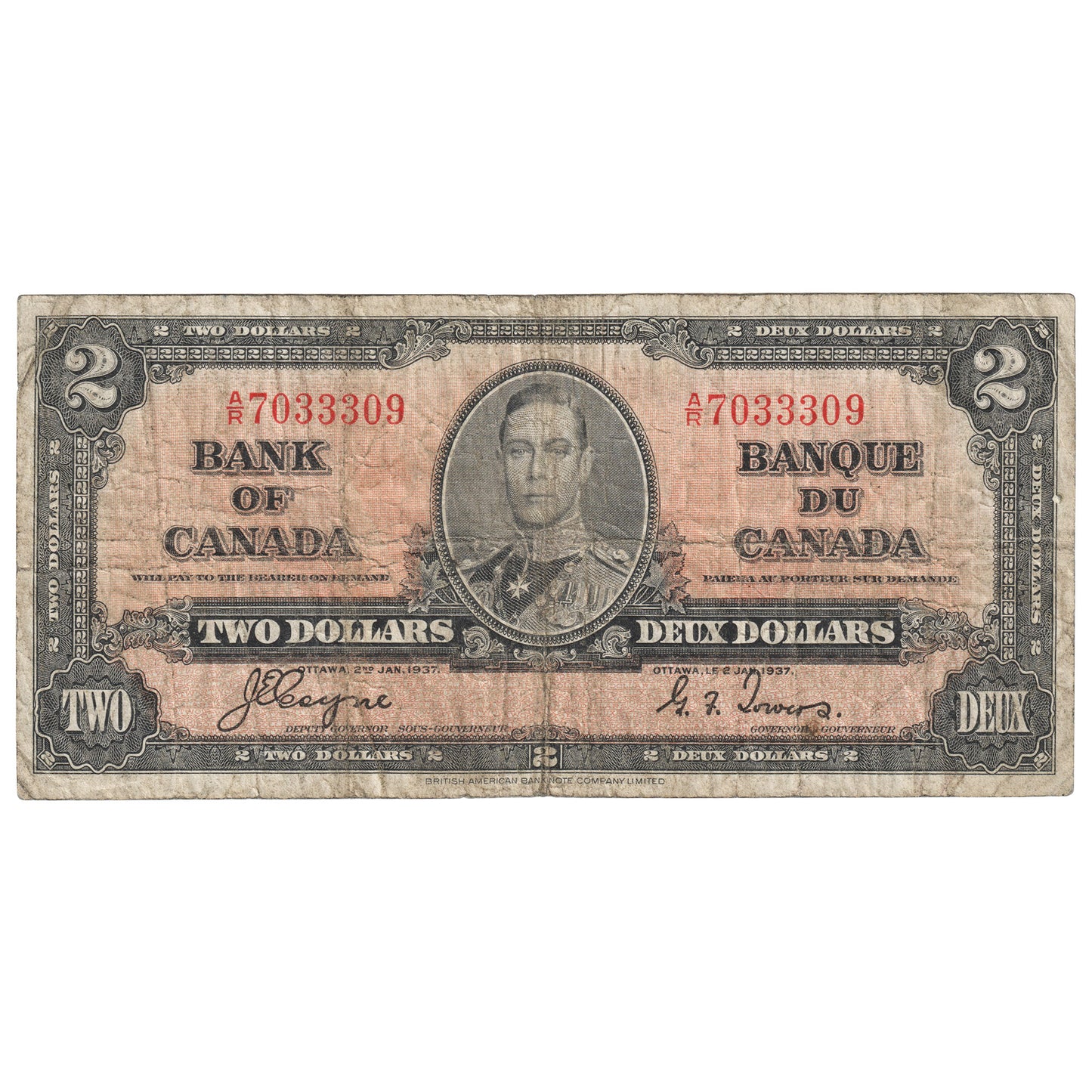 BC-22c 1937 Canada $2 Coyne-Towers, A/R, VG