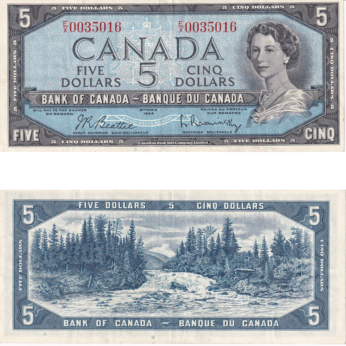 BC-39b 1954 Canada $5 Beattie-Rasminsky, E/X, VF-EF (VF30)
