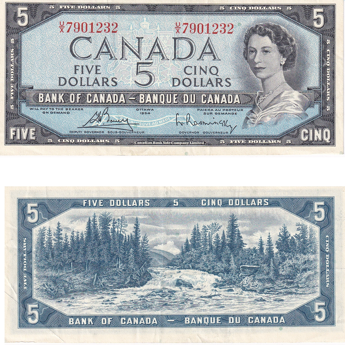 BC-39c 1954 Canada $5 Bouey-Rasminsky, U/X, VF-EF