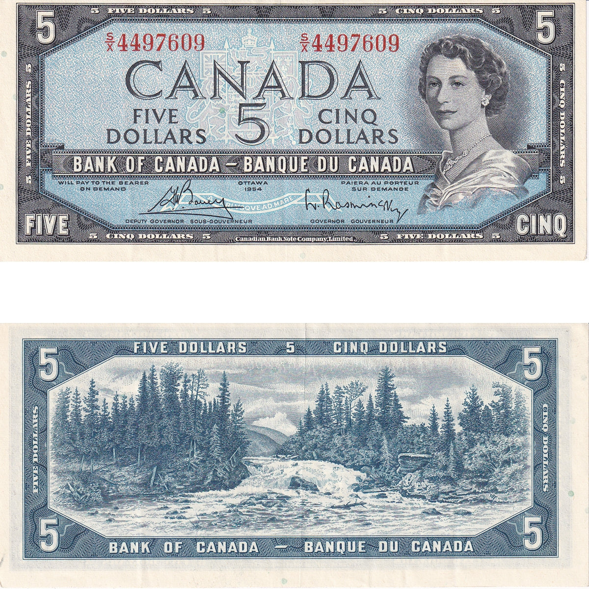 BC-39c 1954 Canada $5 Bouey-Rasminsky, S/X, Extra Fine (EF40)