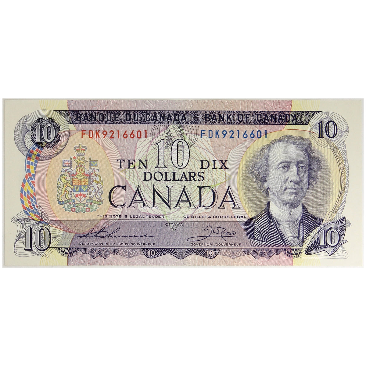 BC-49e 1971 Canada $10 Thiessen-Crow, FDK, Circ