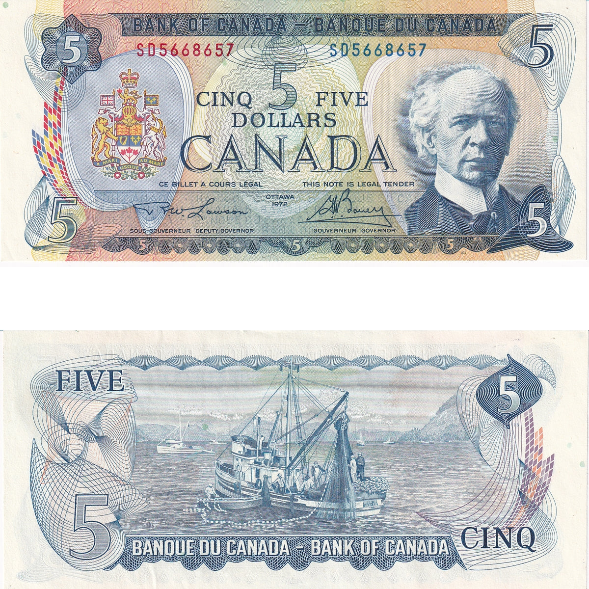 BC-48b 1972 Canada $5 Lawson-Bouey, SD, AU-UNC (AU55)