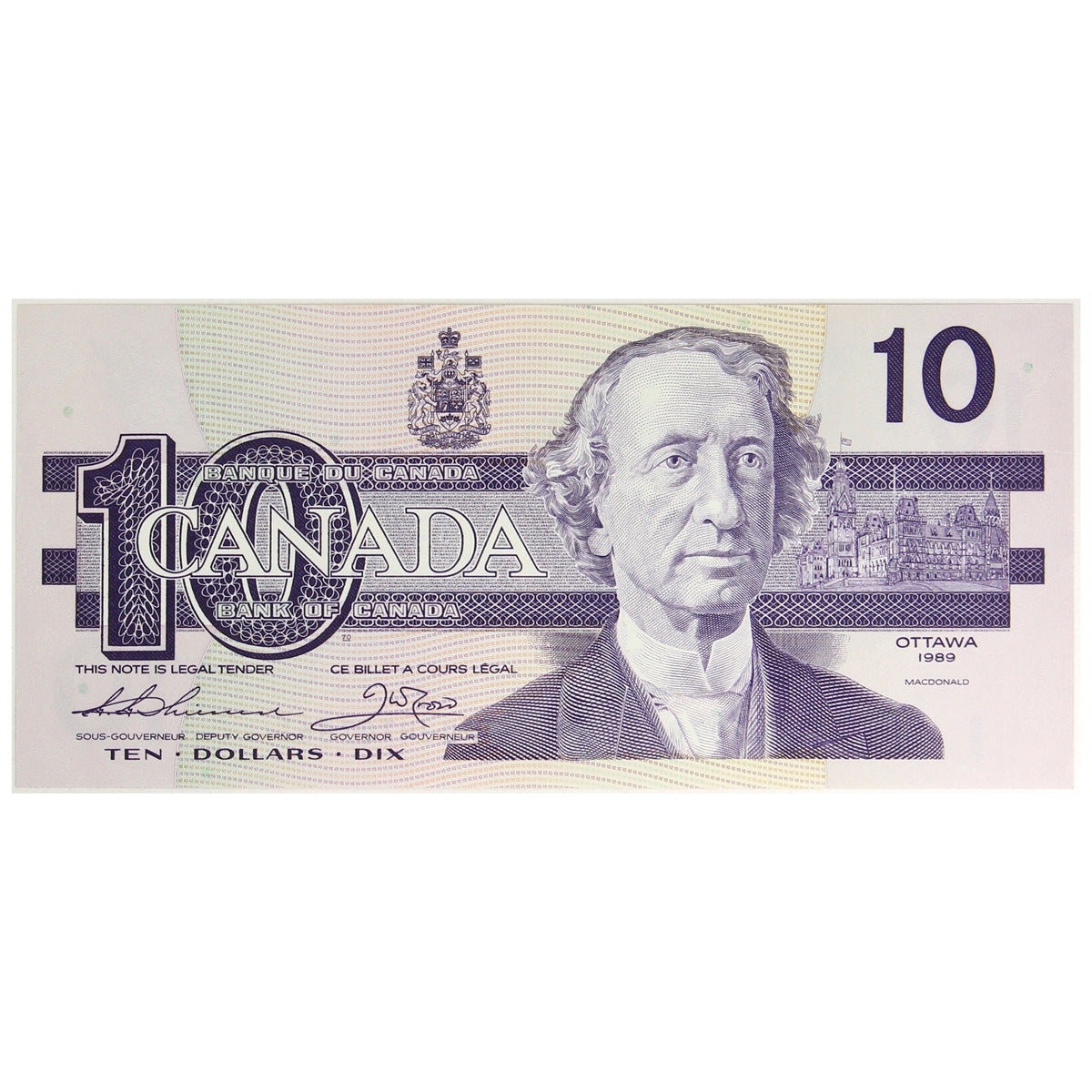 BC-57a 1989 Canada $10 Thiessen-Crow, ADJ, Choice Uncirculated (CUNC63)