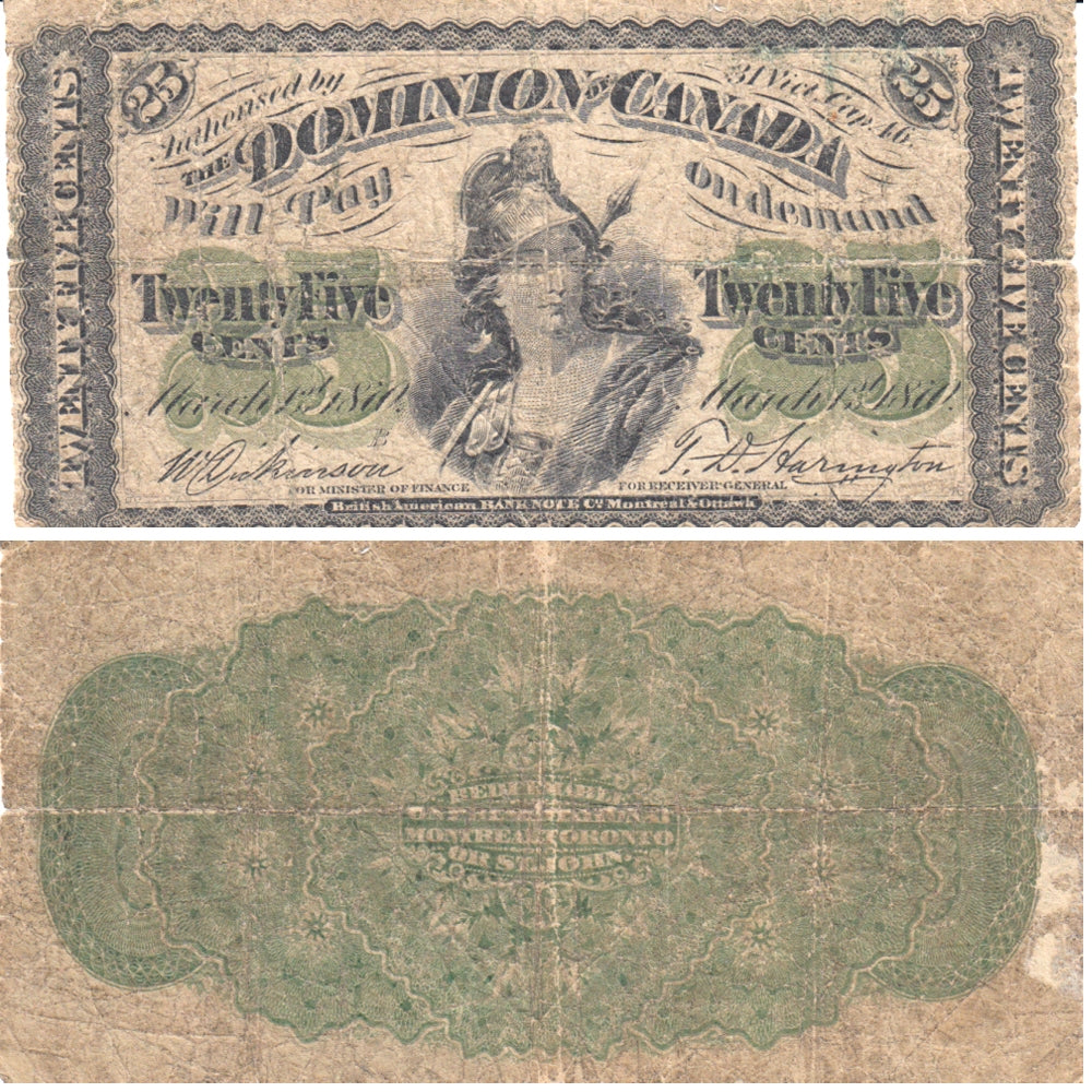 DC-1b-i 1870 Dominion 25 cent Shinplaster Series B, Small B, G-VG (G6)