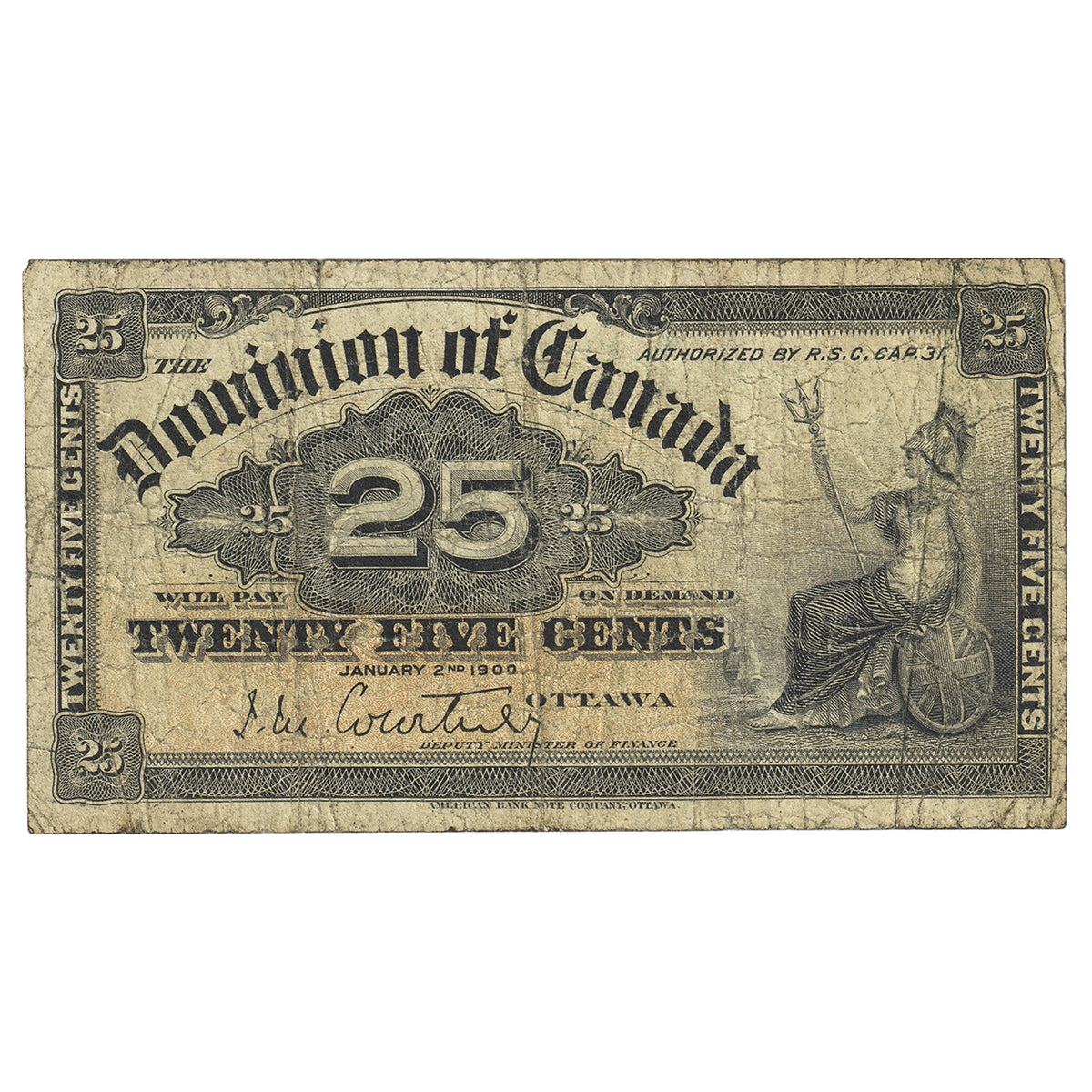 DC-15a 1900 Dominion 25-cent Shinplaster Courtney, VG
