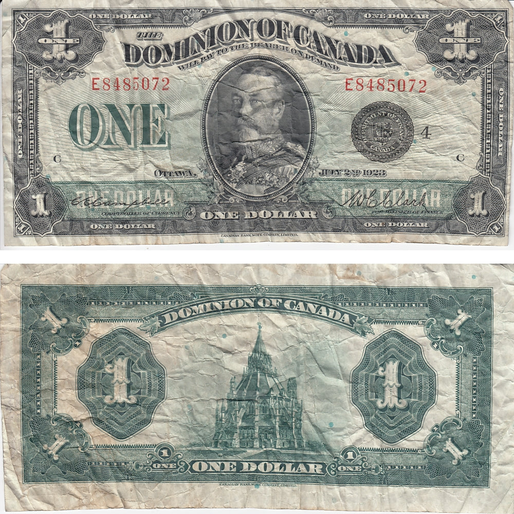 DC-25o 1923 Dominion $1 Campbell-Clark, Black Seal, Group 4, Series E, VF