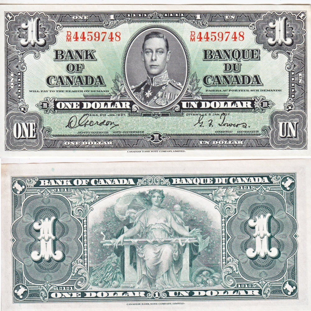 BC-21c 1937 Canada $1 Gordon-Towers, D/M, AU-UNC (AU55)