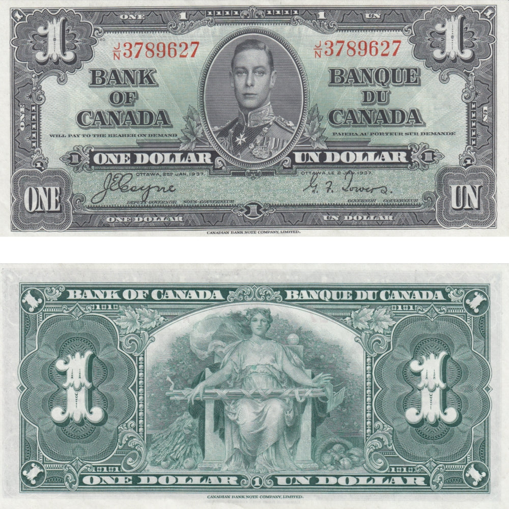 BC-21d 1937 Canada $1 Coyne-Towers, J/N, AU-UNC (AU55)