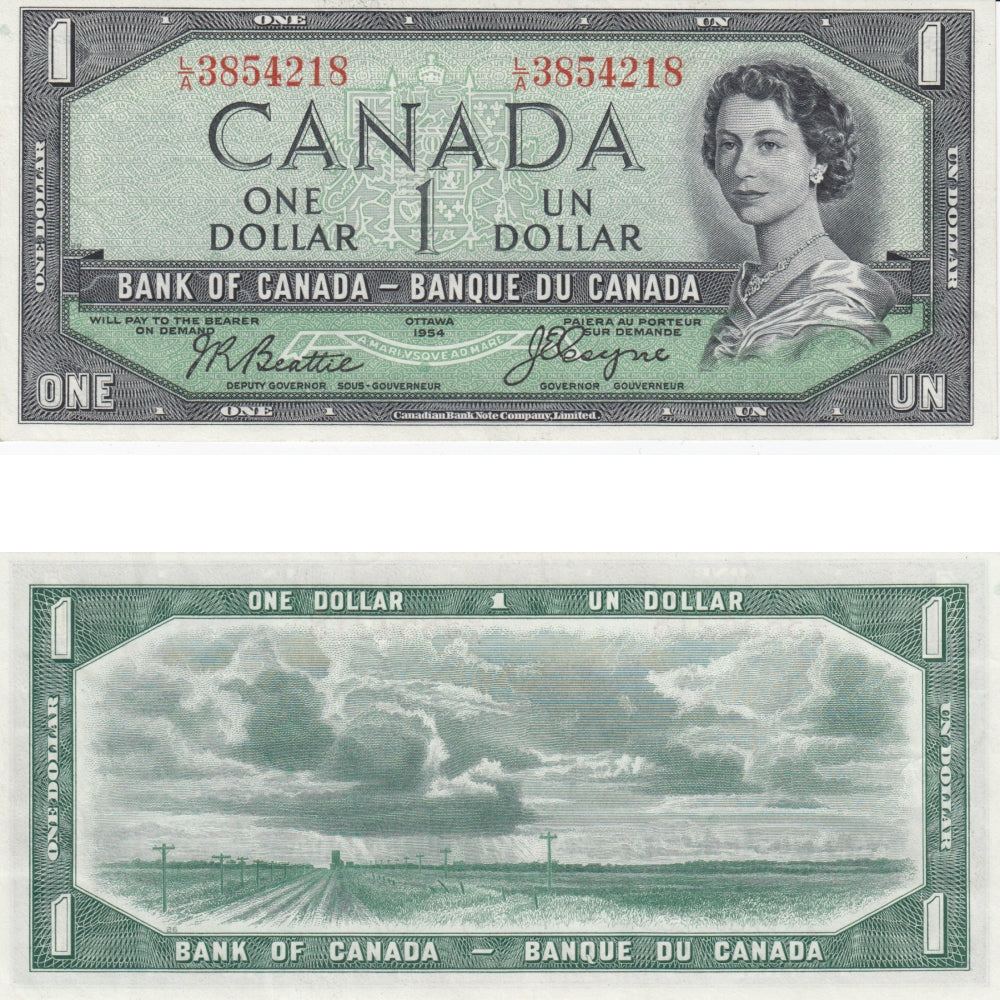 BC-29b 1954 Canada $1 Beattie-Coyne, Devil's Face, L/A, Extra Fine (EF40)