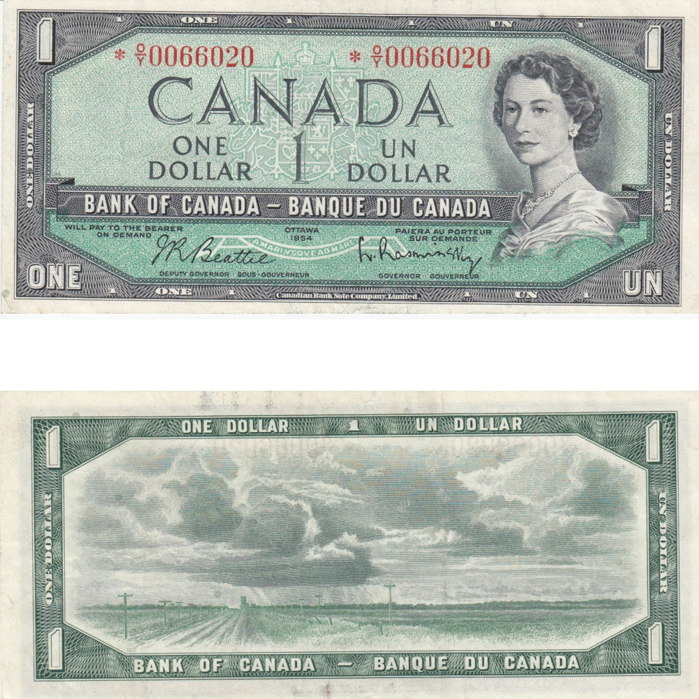 BC-37bA 1954 Canada $1 Beattie-Rasminsky, *O/Y, VF-EF (VF30)