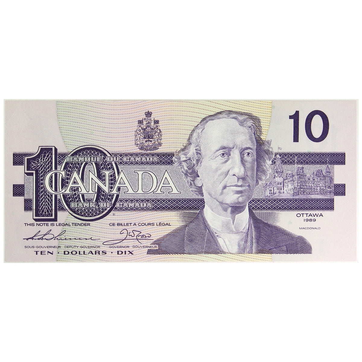 BC-57a 1989 Canada $10 Thiessen-Crow, ADP, Choice Uncirculated (CUNC63)