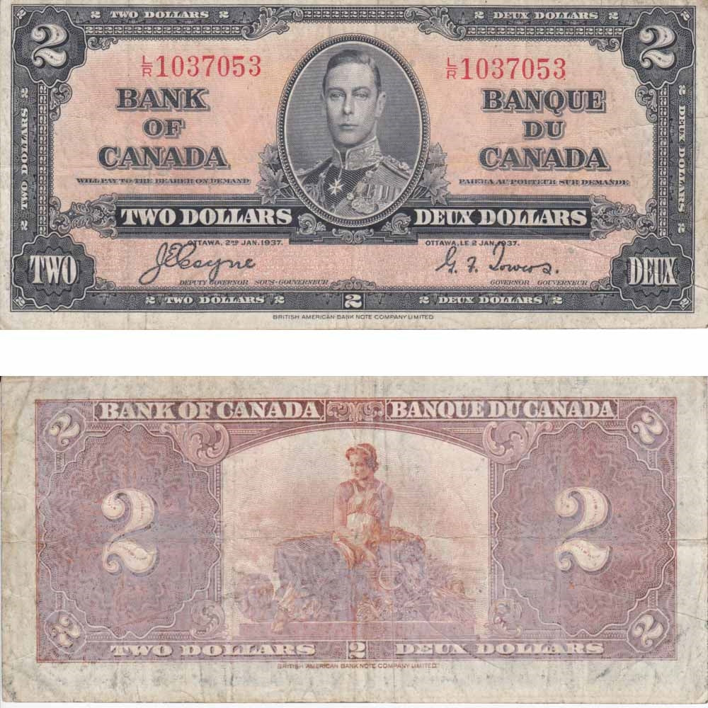 BC-22c 1937 Canada $2 Coyne-Towers, L/R, F-VF