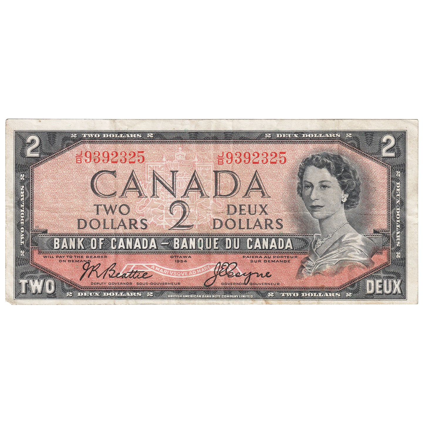 BC-38a 1954 Canada $2 Beattie-Coyne, J/B, VF-EF