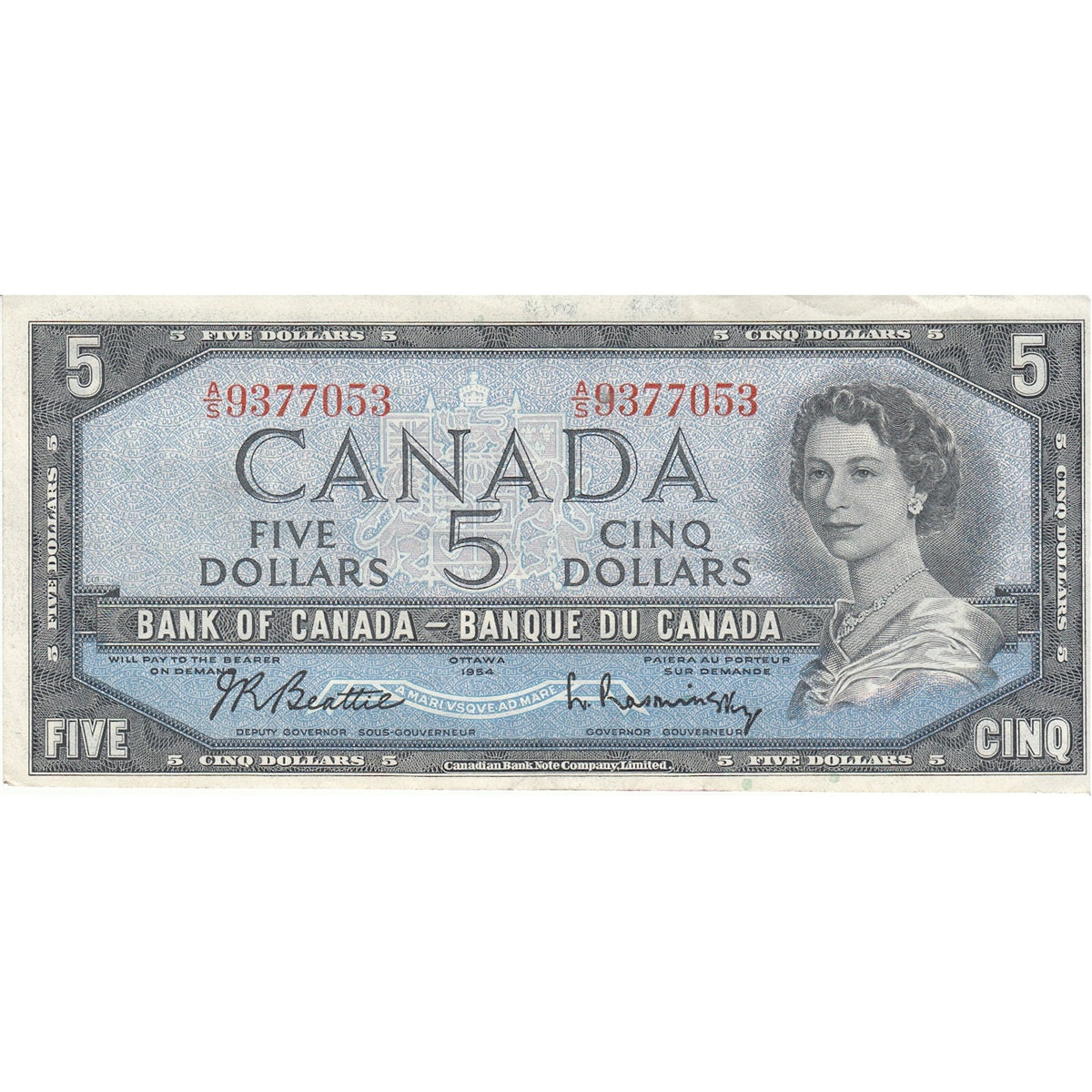 BC-39b 1954 Canada $5 Beattie-Rasminsky, A/S, VF-EF