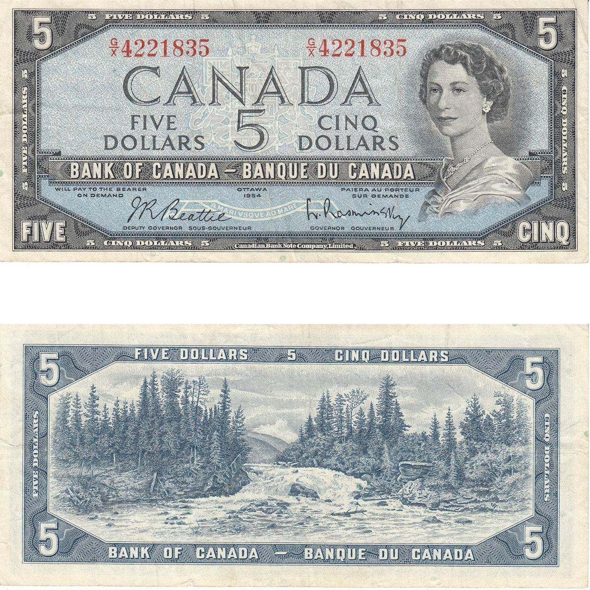 BC-39b 1954 Canada $5 Beattie-Rasminsky, G/X, VF