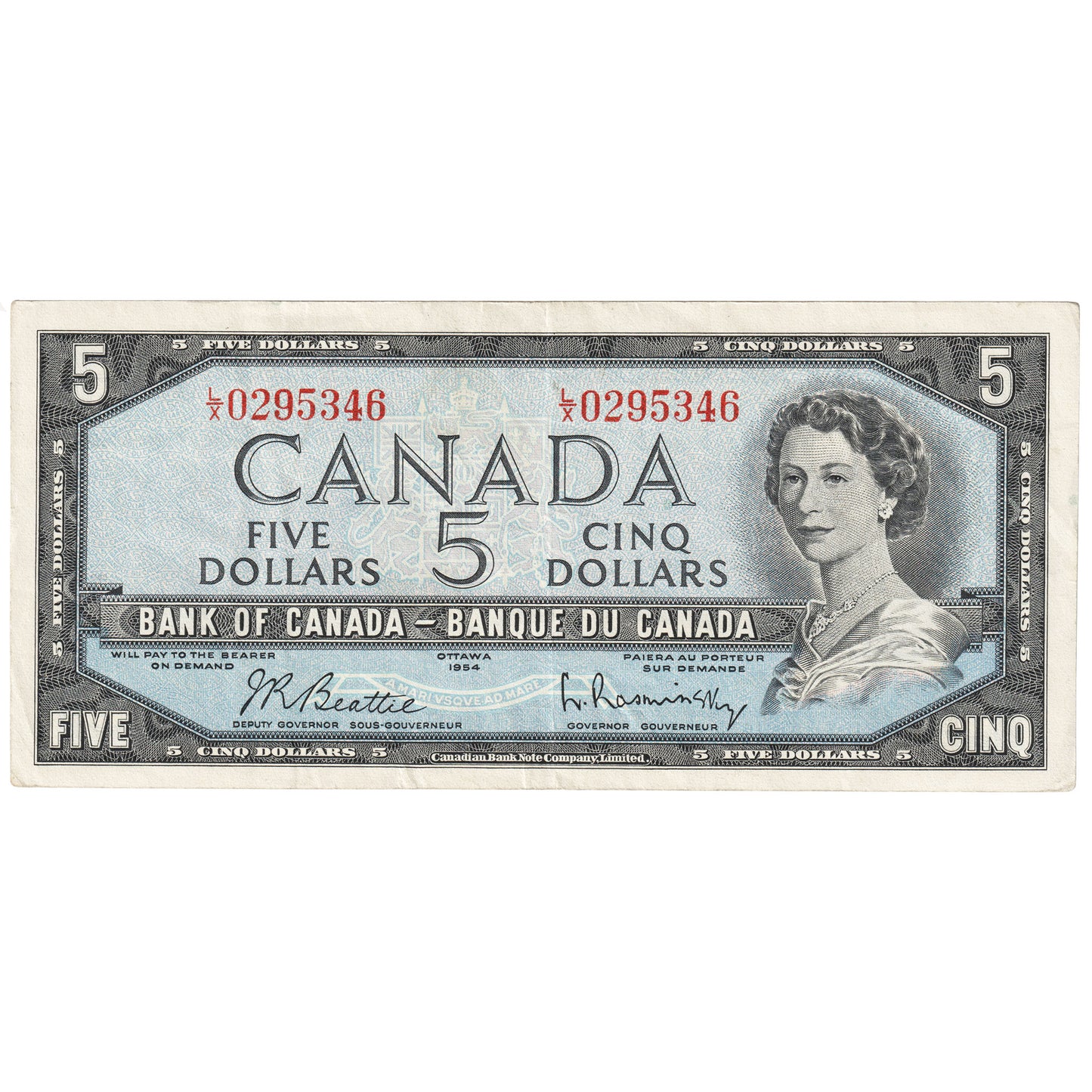 BC-39b 1954 Canada $5 Beattie-Rasminsky, L/X, EF