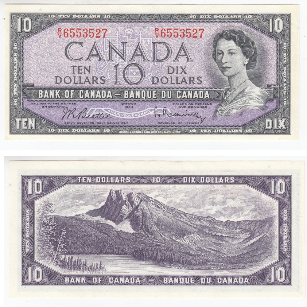 BC-40b 1954 Canada $10 Beattie-Rasminsky, R/V, AU-UNC (AU55)