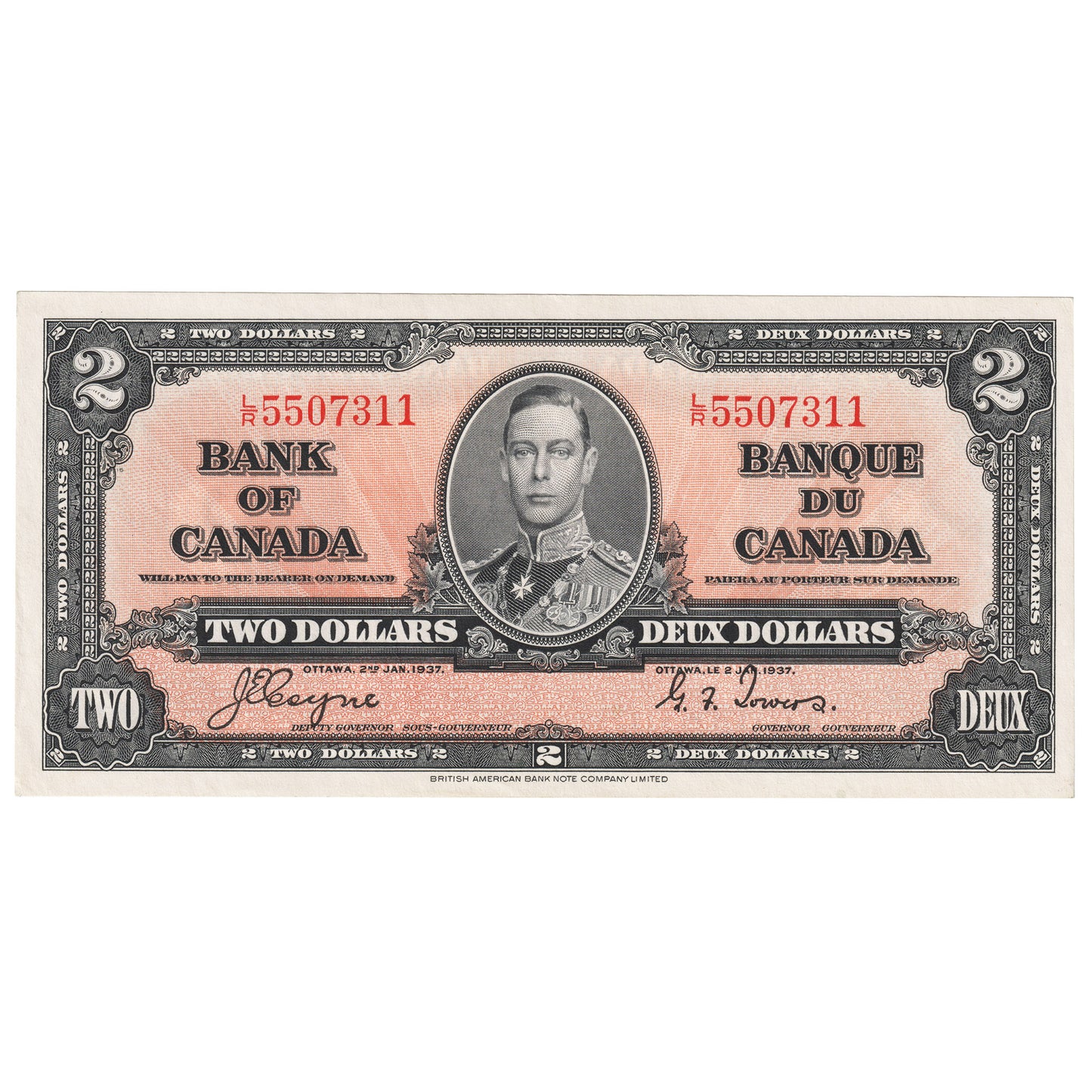 BC-22c 1937 Canada $2 Coyne-Towers, L/R, AU