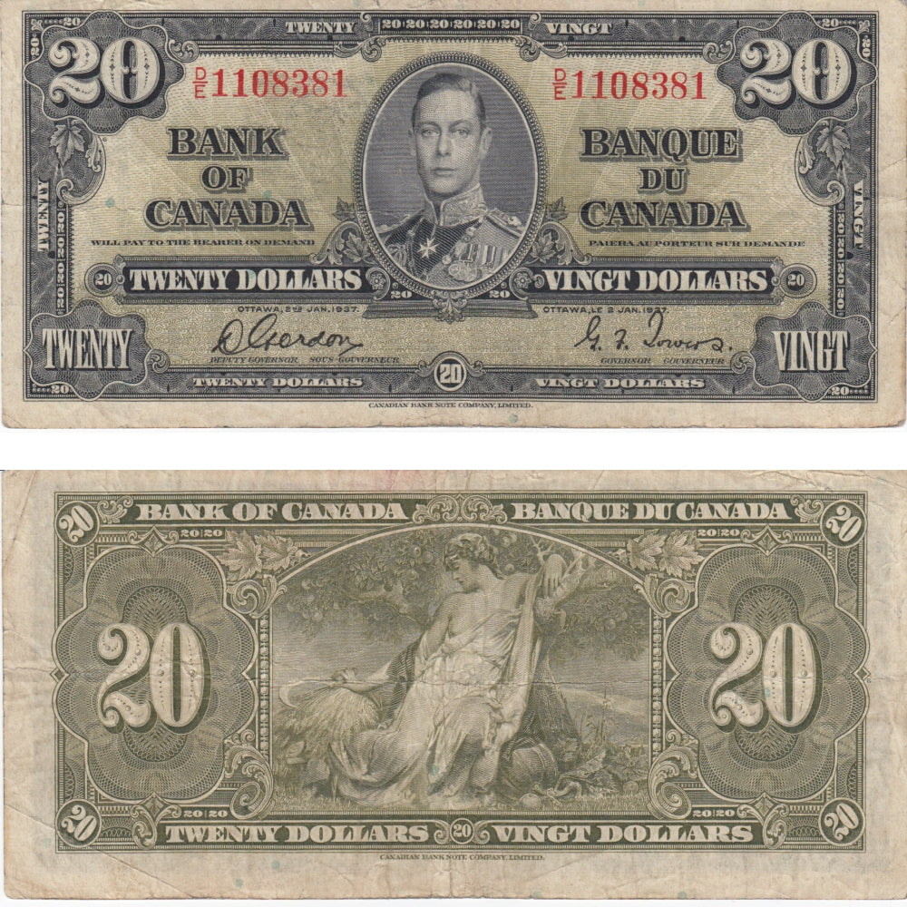 BC-25b 1937 Canada $20 Gordon-Towers, D/E, Fine (F12)