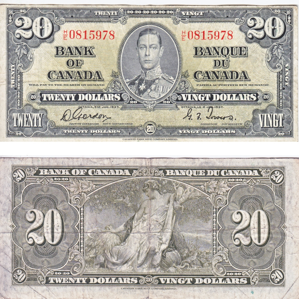 BC-25b 1937 Canada $20 Gordon-Towers, H/E, Fine (F12)