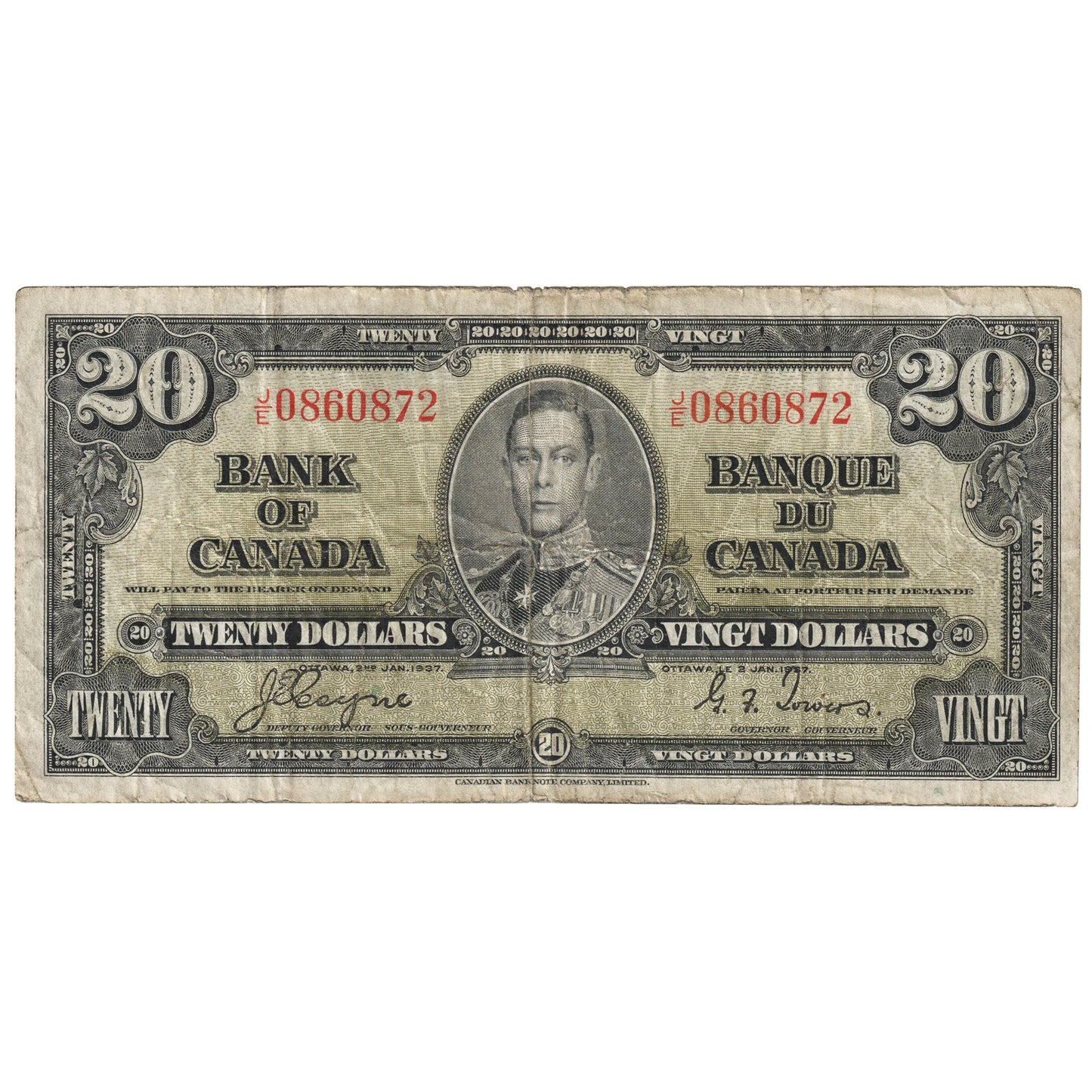 BC-25c 1937 Canada $20 Coyne-Towers, J/E, VG-F
