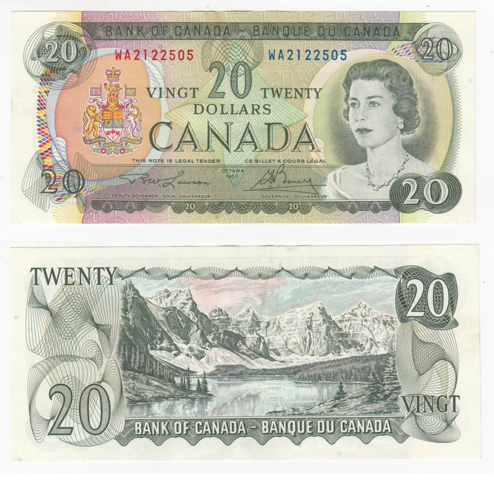 BC-50b 1969 Canada $20 Lawson-Bouey, WA, Almost Uncirculated (AU50)