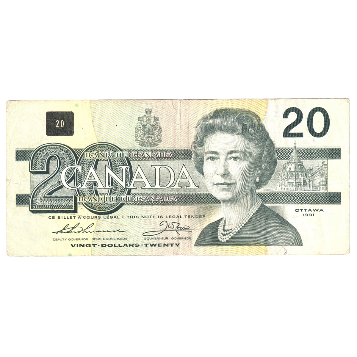 BC-58a 1991 Canada $20 Thiessen-Crow, EIJ without Serifs, Circ