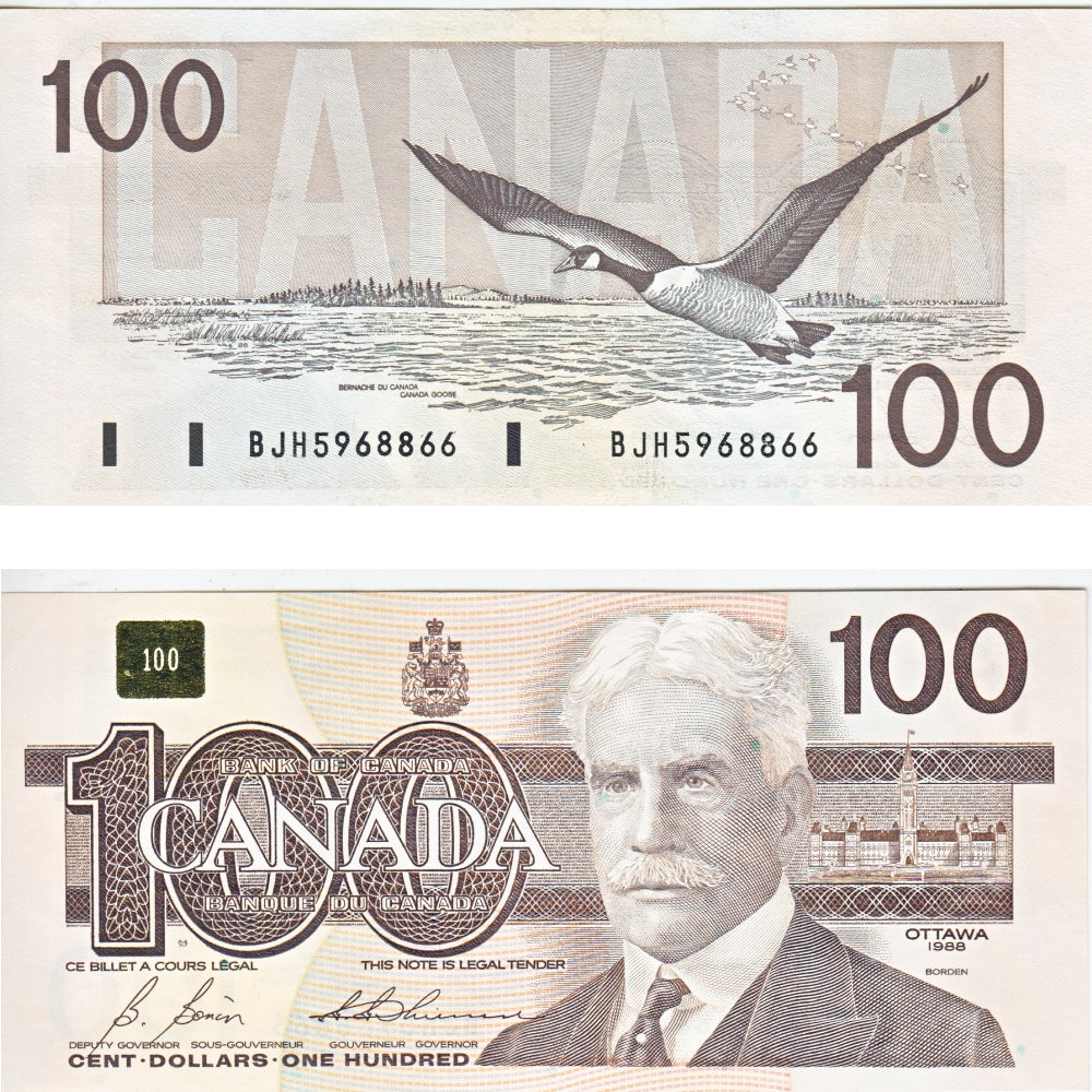 BC-60b 1988 Canada $100 Bonin-Thiessen, BJH, Almost Uncirculated (AU50)