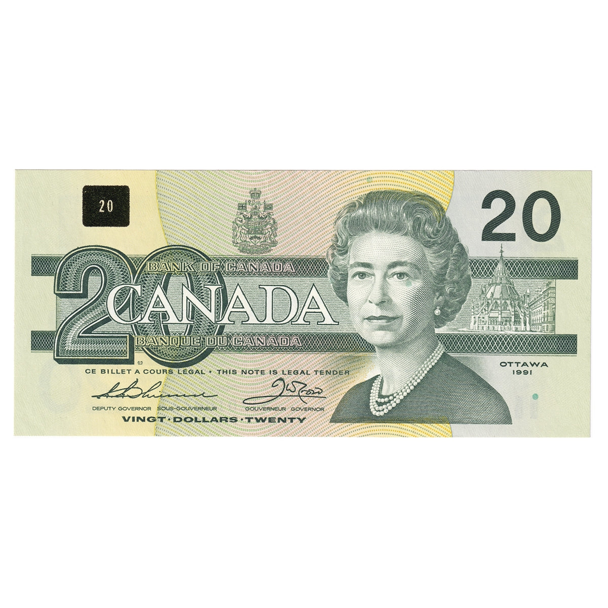 BC-58aA-ii 1991 Canada $20 Thiessen-Crow, AIX Without Serifs, AU-UNC