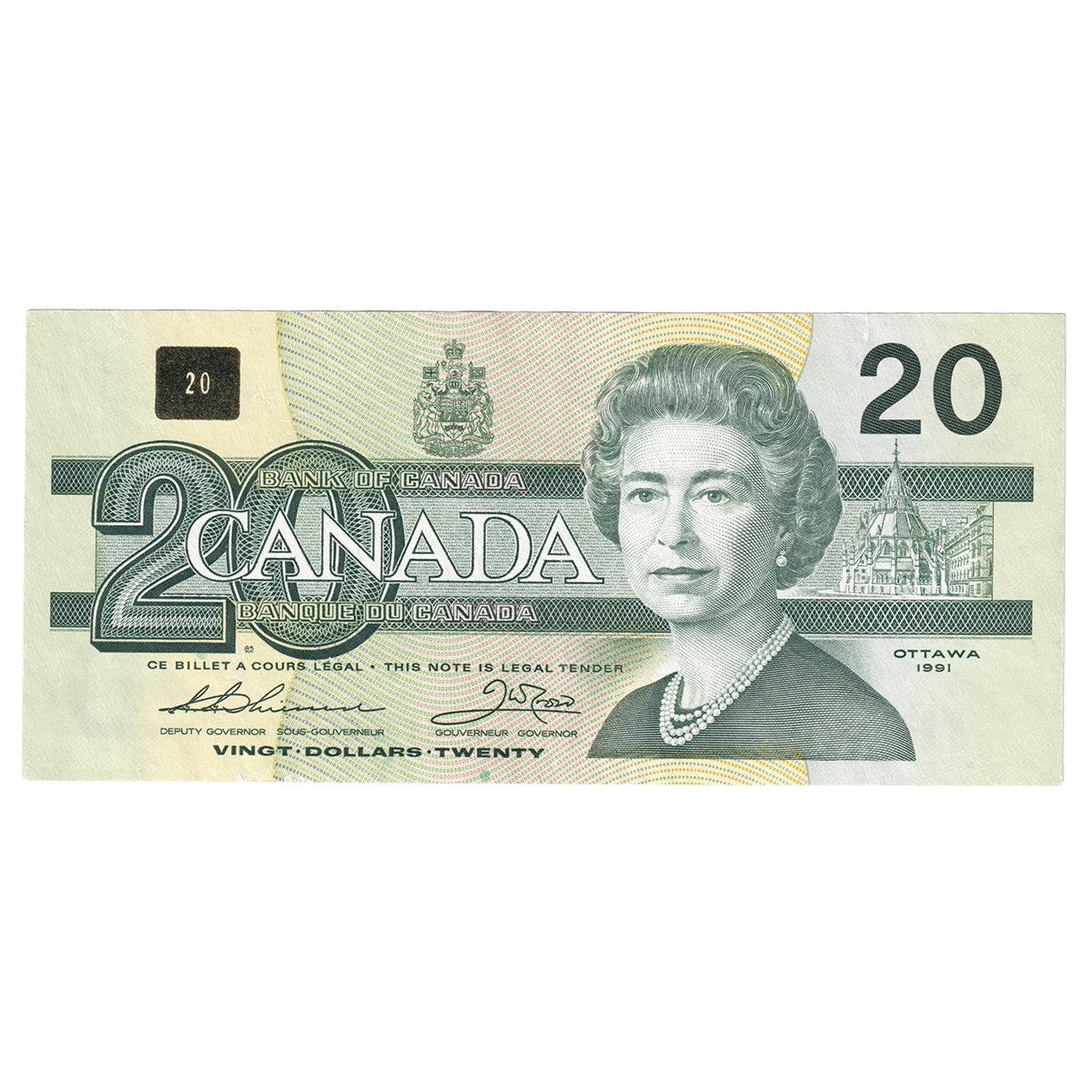 BC-58aA-ii 1991 Canada $20 Thiessen-Crow, AIX without Serifs, EF-AU